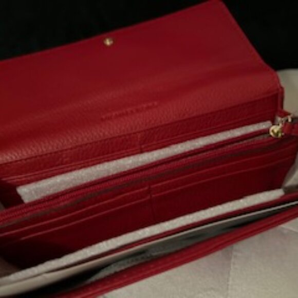 Michael Kors Fulton Flap Continental Pebbled Red Leather Wallet NWT - Picture 7 of 9